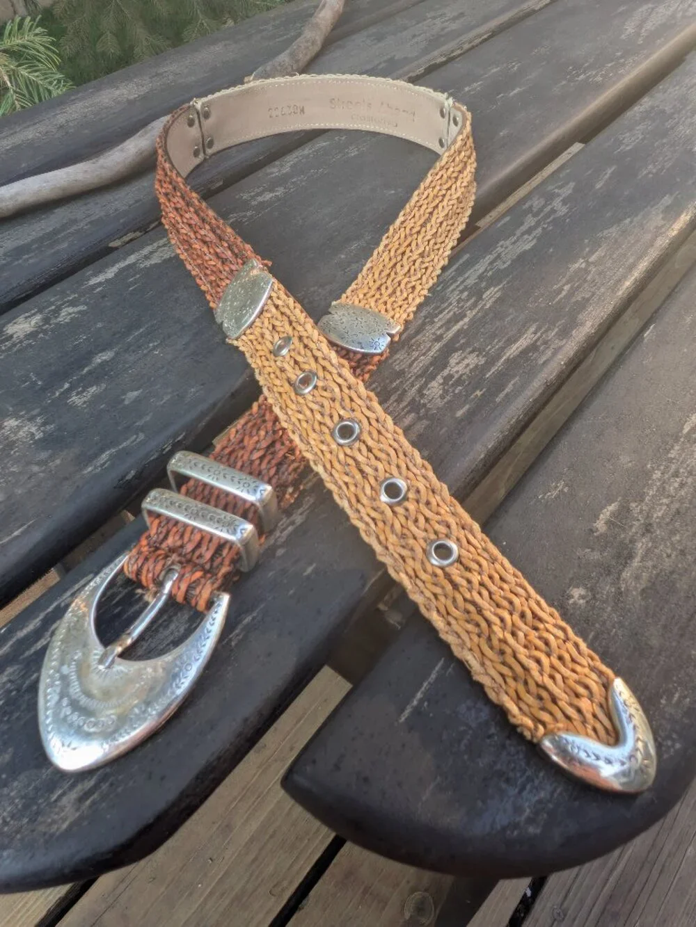 Vintage Streets Ahead California Woven Leather Western Belt Ombre 2-tone silver